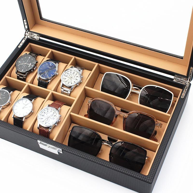 Glasögon 3 st och Klockbox 6 st Lyxmodell i Carbon - Svart/Svart