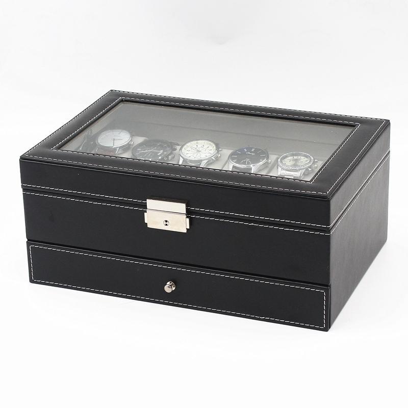 Juvel och klockbox 2 våningar SVART med vit söm