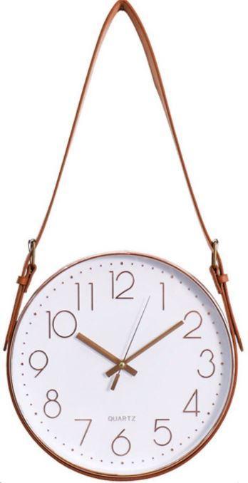 Numerisk Väggklocka med läderbälte rosé