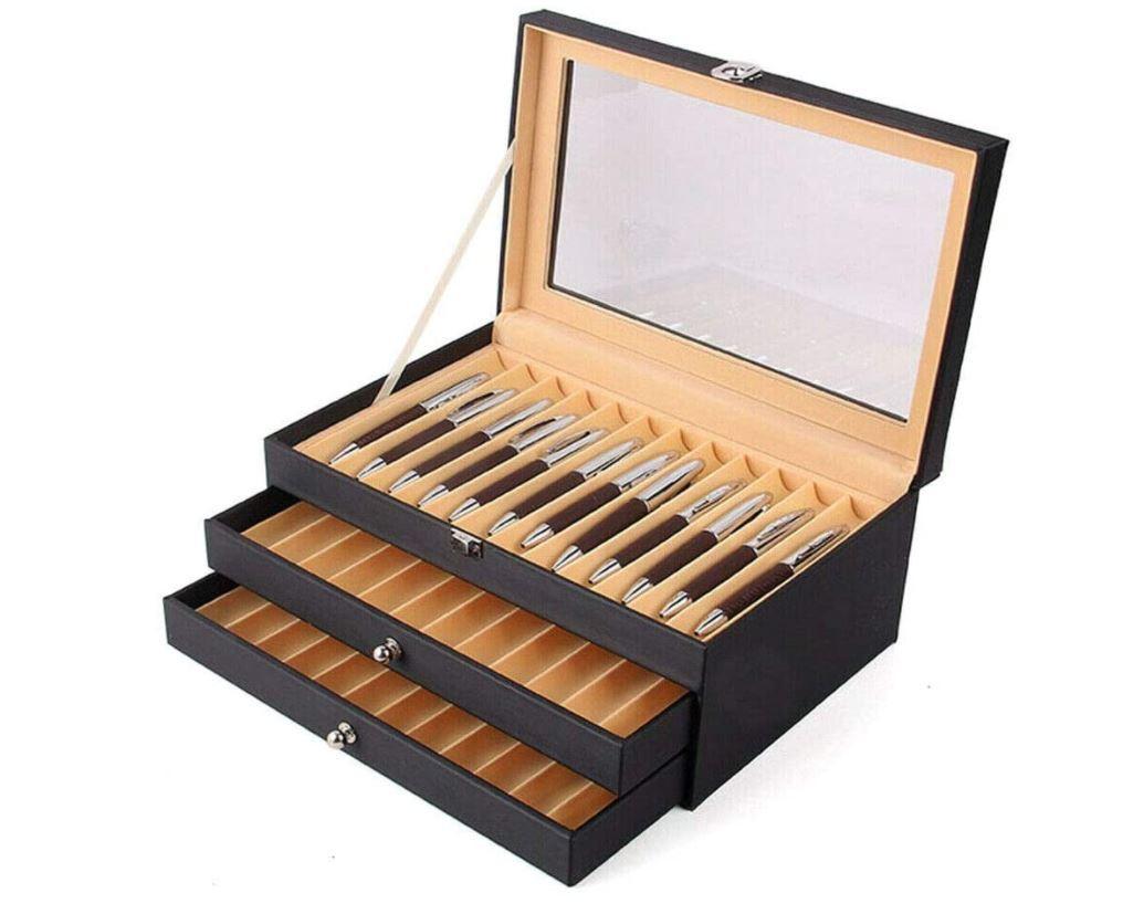 Pennbox 36 pennor Svart PU läder