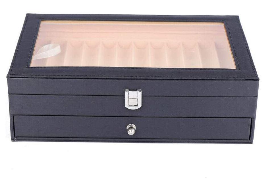 Pennbox 24 pennor Svart PU läder