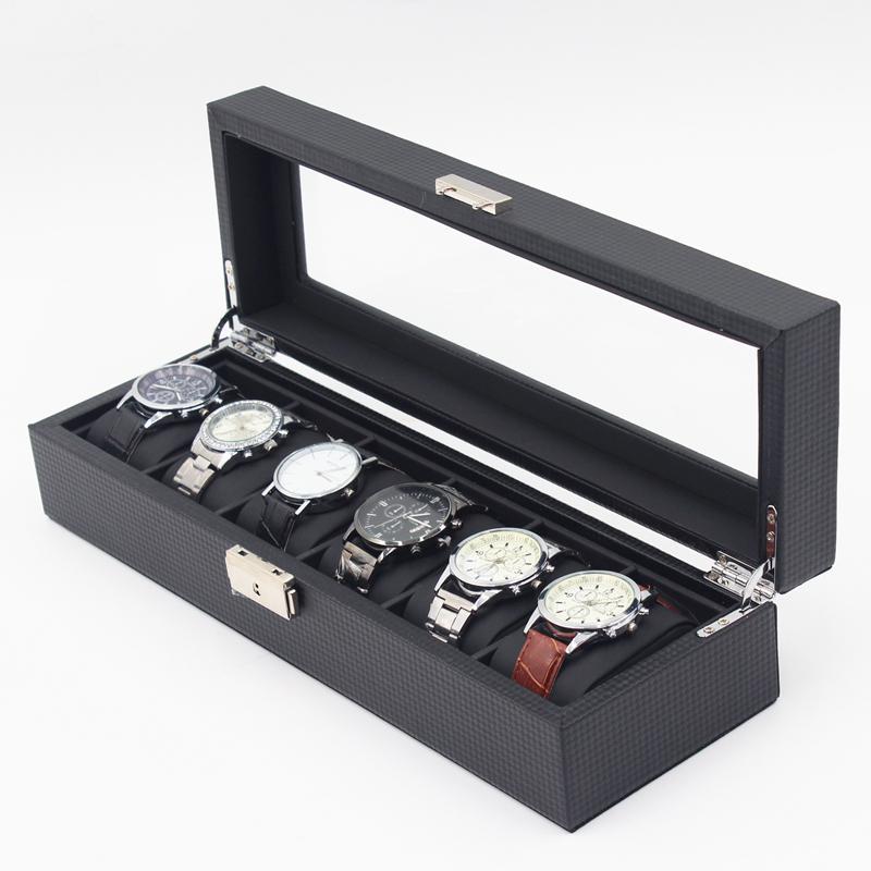 Watchbox / Klockbox 6 klockor - Lyxmodell i svart carbon
