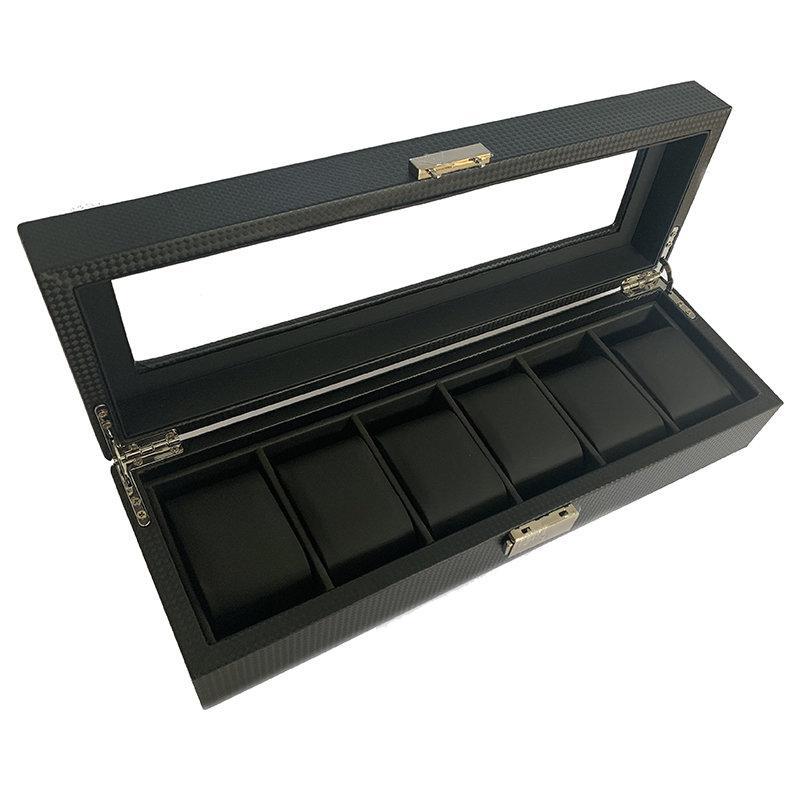 Watchbox / Klockbox 6 klockor - Lyxmodell i svart carbon
