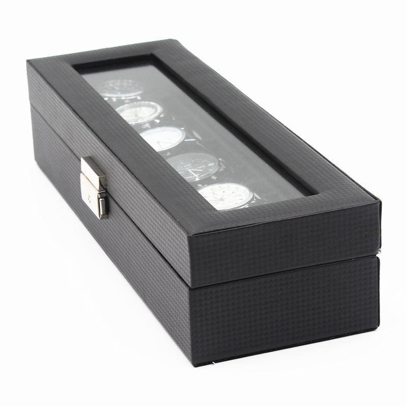 Watchbox / Klockbox 6 klockor - Lyxmodell i svart carbon