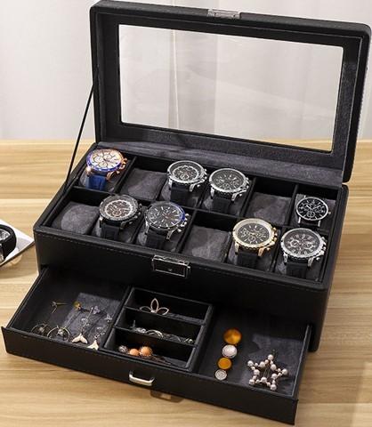 Lyxig Juvel och klockbox 2 våningar SVART