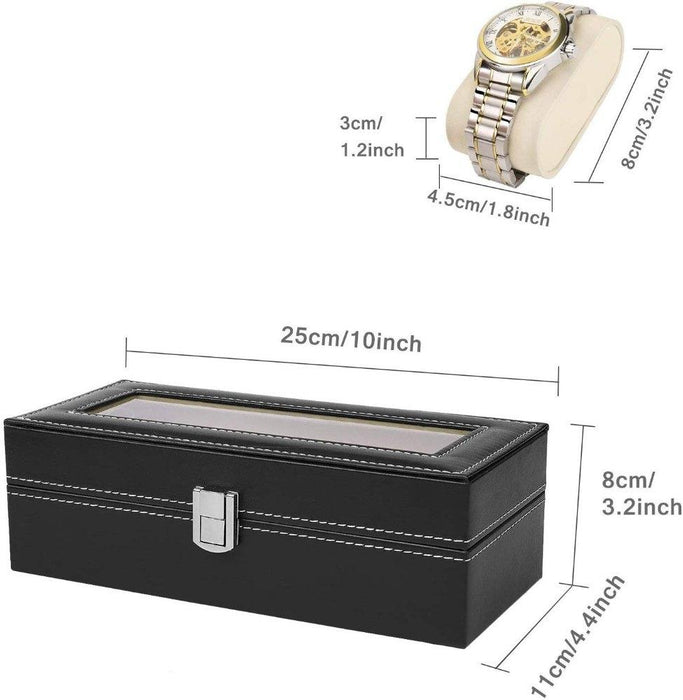 Watchbox Klockbox för 5 st klockor svart med vit söm och fönster