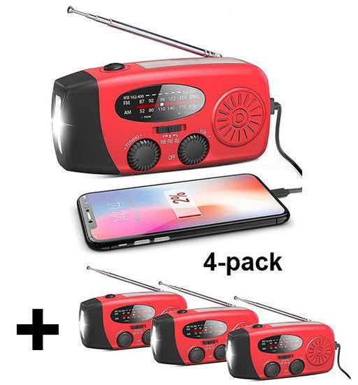 4 pack Nödradio / Vevradio med solceller ficklampa 2000mAh Li Batteri