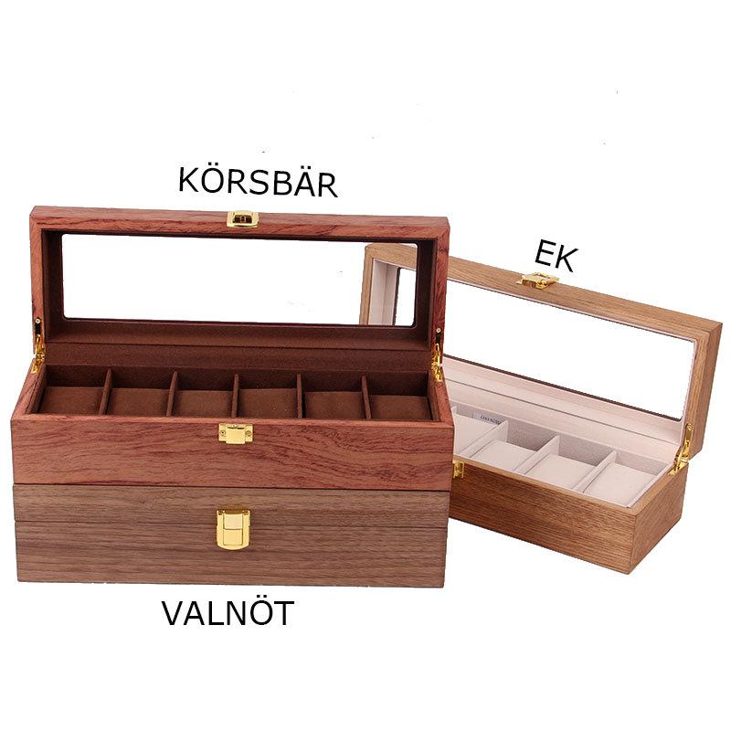 Klockbox 6 klockor Trä -Valnöt, Körsbär eller Ek