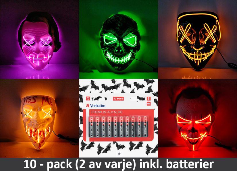 LED Mask 10 pack inkl batterier - halloween