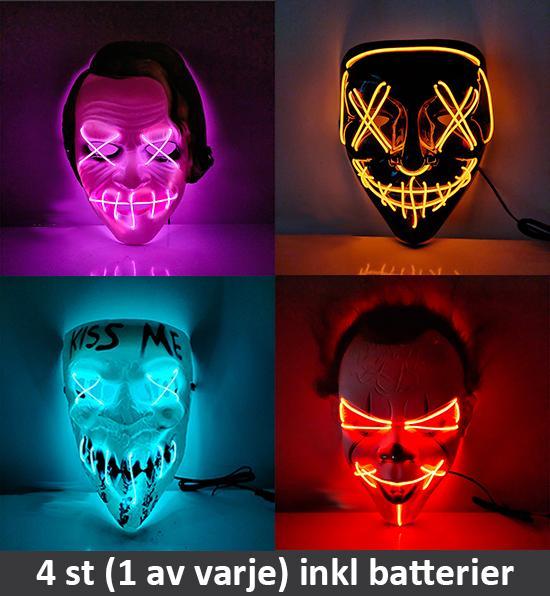 LED Mask 4 pack inkl batterier - Halloween