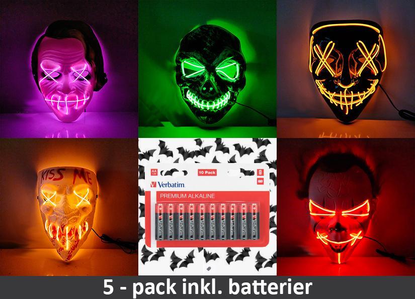 Halloween LED Mask 5 pack inkl batterier