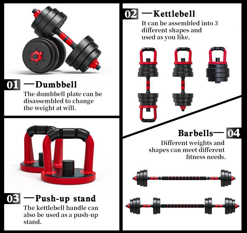 Multikit - Hantel, Kettlebel och skivstång RÖD 15kg