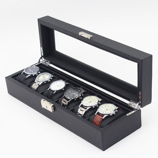 Watchbox / Klockbox 6 klockor -  Lyxmodell i svart carbon