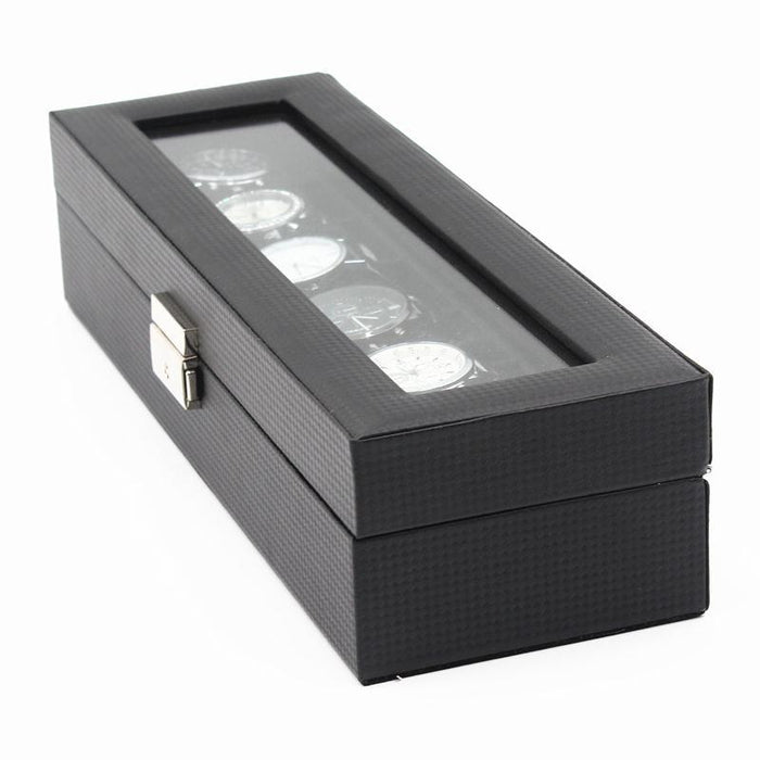 Watchbox / Klockbox 6 klockor -  Lyxmodell i svart carbon